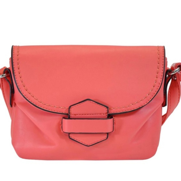 MoDA Handbags - Summer Coral Tuck & Loop Small Crossbody MoDA Bag